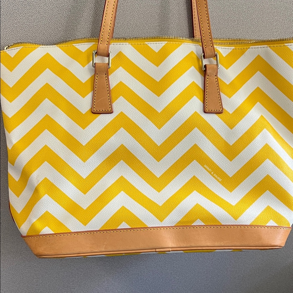 Dooney & Bourke Yellow and White Chevron Tote - Picture 5 of 16